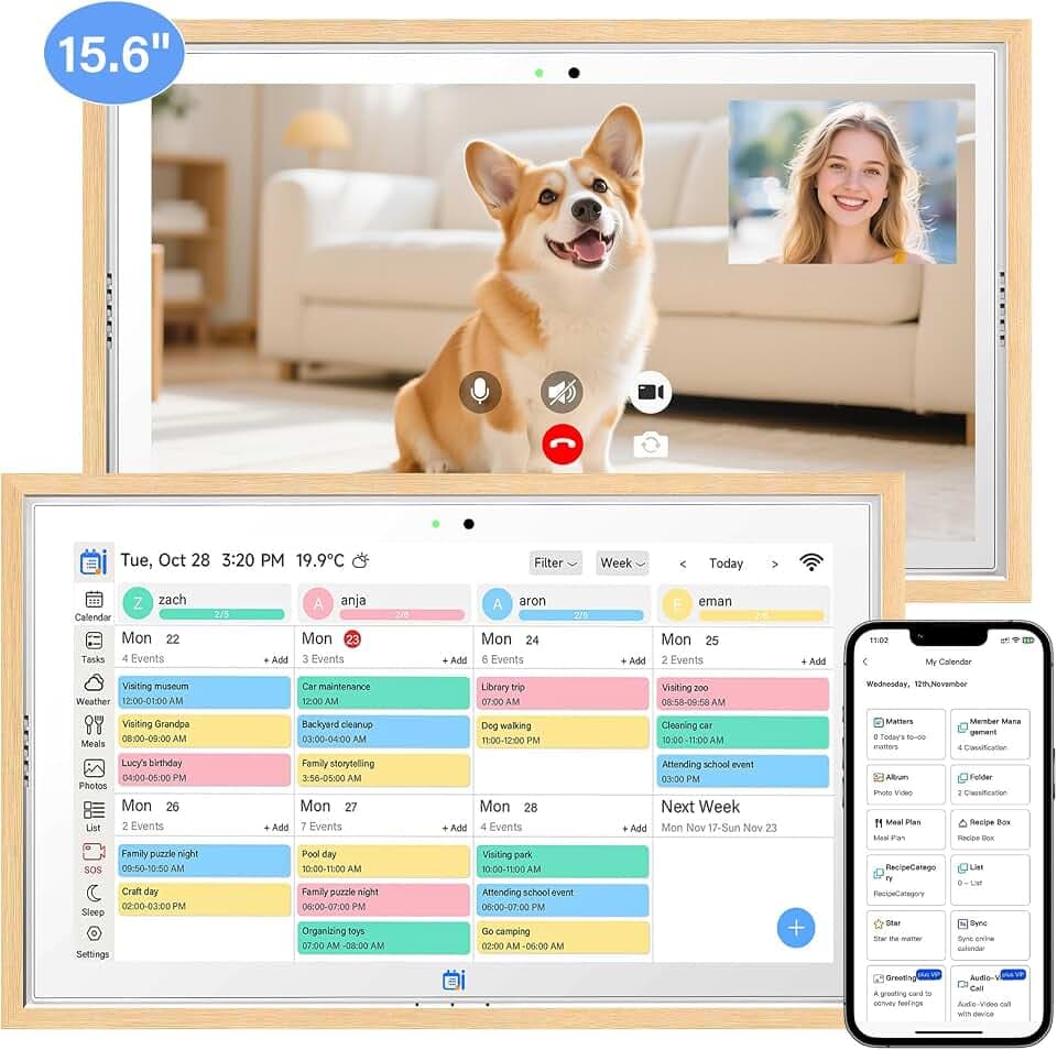 Missfly 15.6 Inch AI Calendar,Electronic Calendar Planner Wall Touch Screen with Mobile App Controlled, AI Conversation Function,Picture Carousel & Gallery Features,Ai Digital Calendar for Family and Work
