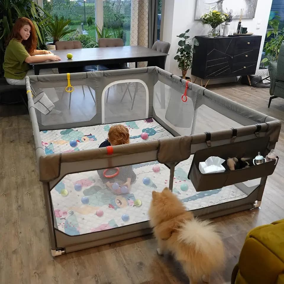 Baby Playpen with Mat 79"*70", Extra Large Playpen for Babies and Toddlers with Storage Bag, BPA-Free, Non-Toxic, Safe No Gaps Playards for Babies, Sturdy Safety Play Yard for Indoor Outdoor Fun, Grey