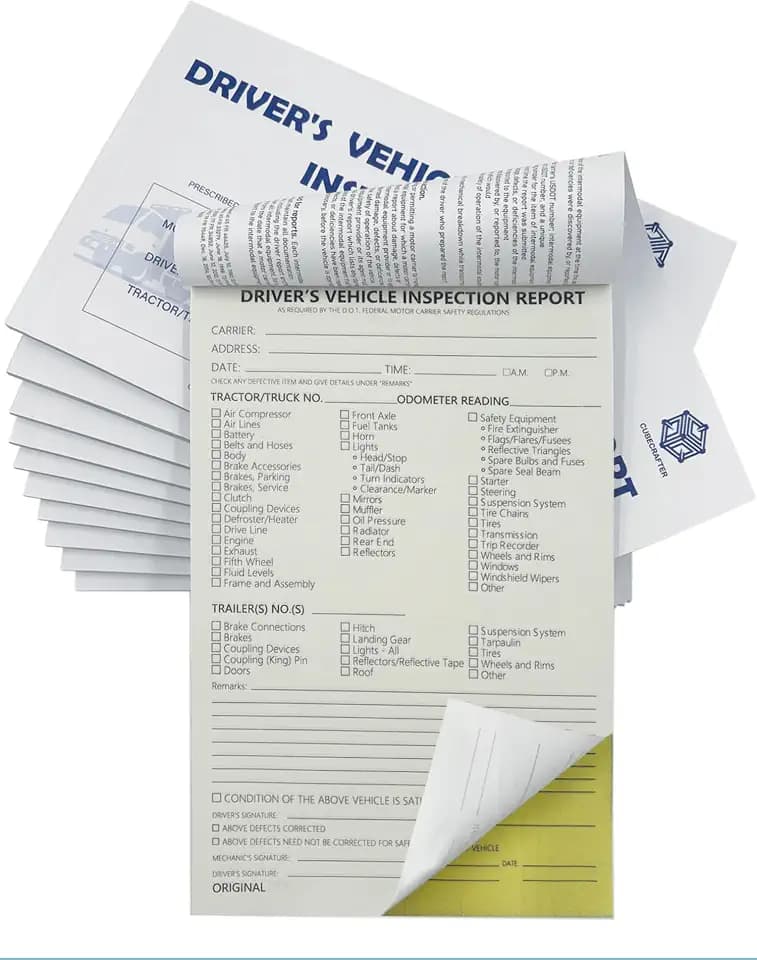 Detailed Driver's Vehicle Inspection Report 10 Pack Book Format, 2-Ply Carbonless, 5.5" x 8.5", 35 Sets of Forms per DVIR Log Book for Truck Drivers,FMCSR Compliant with Easy Tear-Out