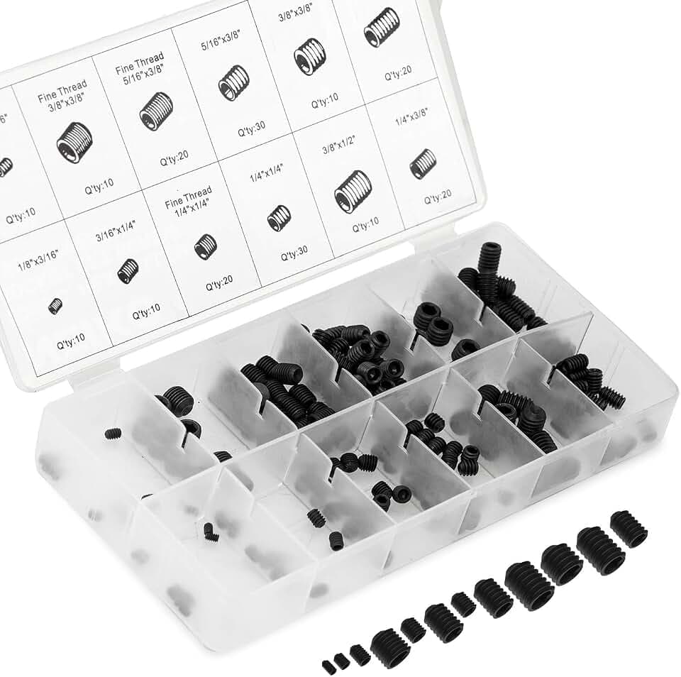 NEIKO 50484A Internal Hex Allen Set Screw Assortment Kit, Coarse and Fine Thread Screws with Full-Steel Construction, 200-Piece Set