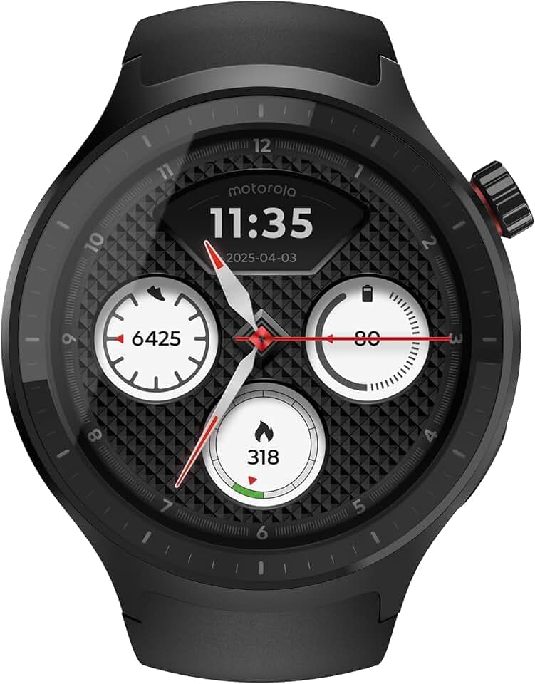 Motorola Pantone Volcanic Ash Watch (schwarz), großes 1,43 Zoll OLED-Display, Fitness-Assistent mit Aktivitäts-Tracking, wasserabweisend, Akkulaufzeit 13 Tage