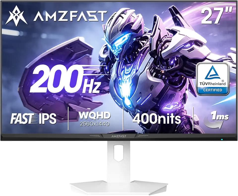 Amzfast 27 Zoll QHD Gaming Monitor, 2560x1440 200Hz Fast IPS, 1ms MPRT, HDR400, 400cd/m², Night Vision 130%sRGB, Adaptive Sync, Ai Gaming Monitor weiß, DP 1.4*2&HDMI 2.0*2, VESA100x100, AMZG27F6Q