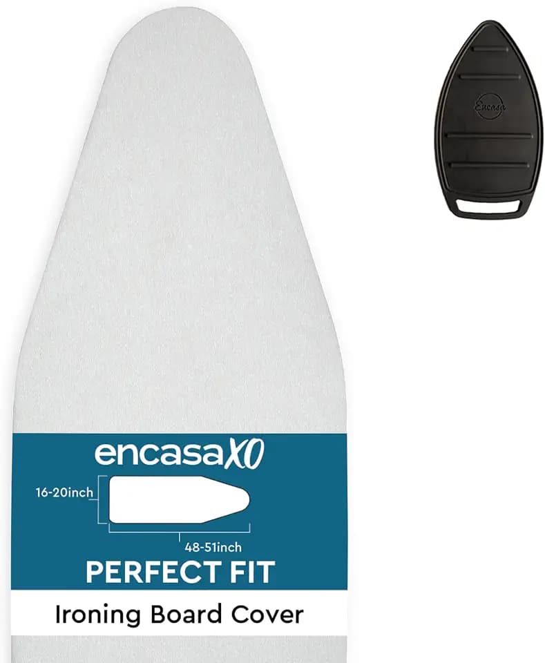 Encasa XO Ironing Board Cover And Pad 42"x14" - 4mm Felt & 2mm foam Metallized Silver iron Board Cover With Padding - Heat & Scorch Resistant, Non Slip, Bungee Elasticated, 3 Fasteners Silver Luxury