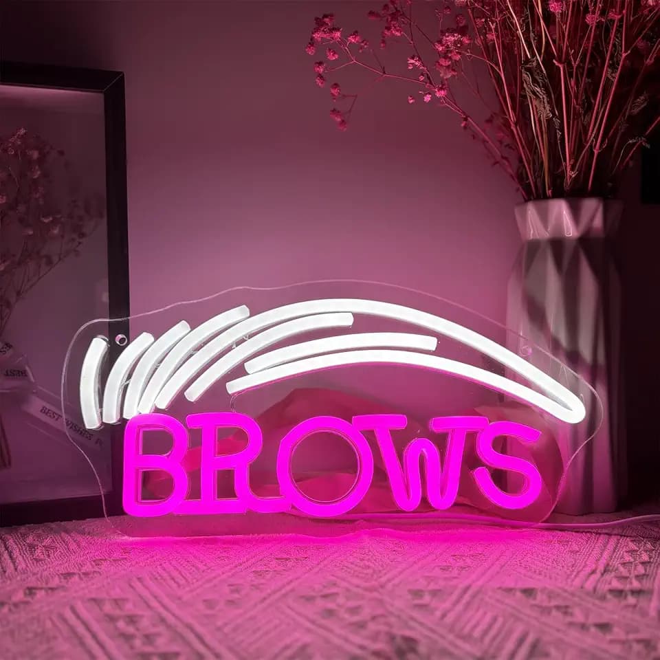 Brows Neon Signs Light Eyebrow Neon Signs Brows Eyelash LED Light Sign Beauty Salon LED Light up Sign Eyebrow Tattoo Light up Sign Wall Art Decoration Neon USB with Switch