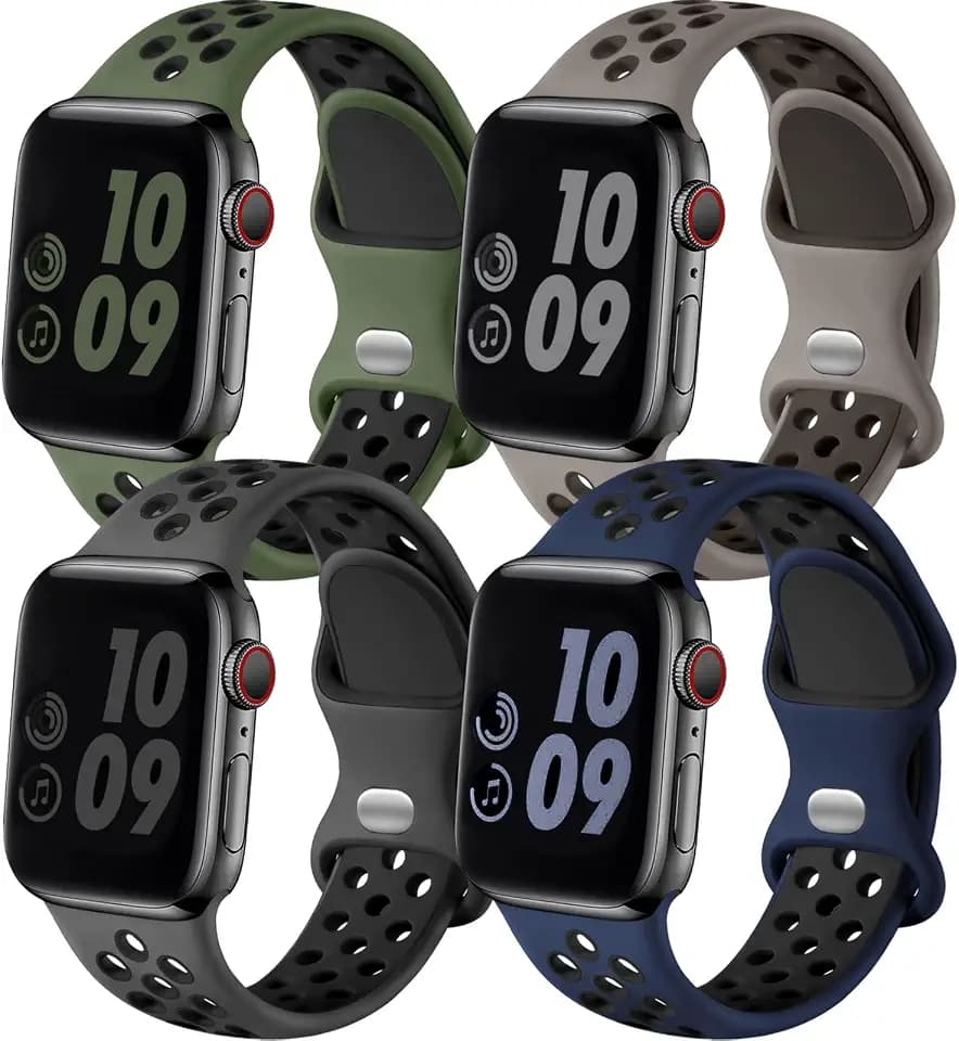 Adorve 4 Pack Sport Bands Compatible with Apple Watch Bands for Men Women 49mm 46mm 45mm 44mm 42mm 41mm 40mm 38mm,Breathable Soft Silicone Strap for iWatch Band Series 11 10 SE Ultra 9 8 7 6 5 4 3 2 1