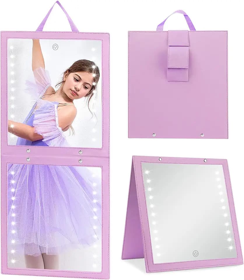 Lighted Hanging Full Length Body Mirror, Portable Dance Mirror, Foldable