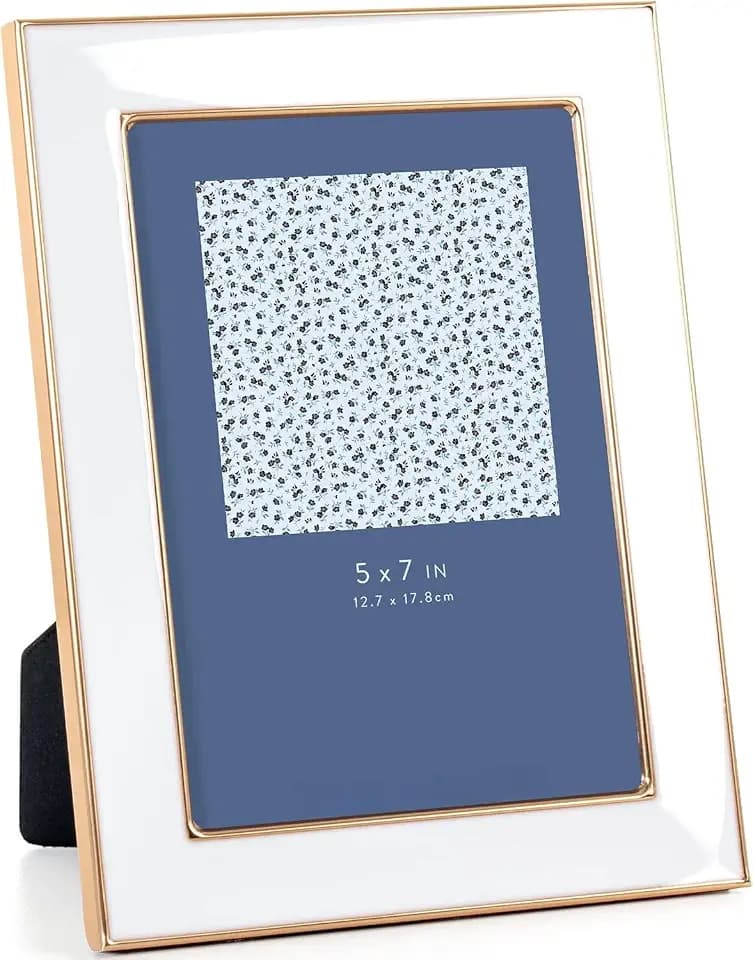 Gold Metal Edge with Easel, Real Glass Photo Frame for Wall and Tabletop Display Family Office Photo Gallery (White Gold, 5X7)