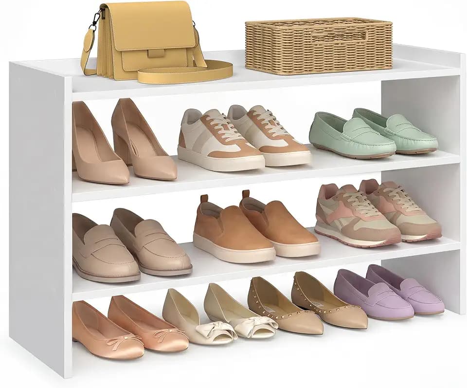VASAGLE 3-Tier Shoe Rack for Closet, Stackable Shoe Organizer Shelf