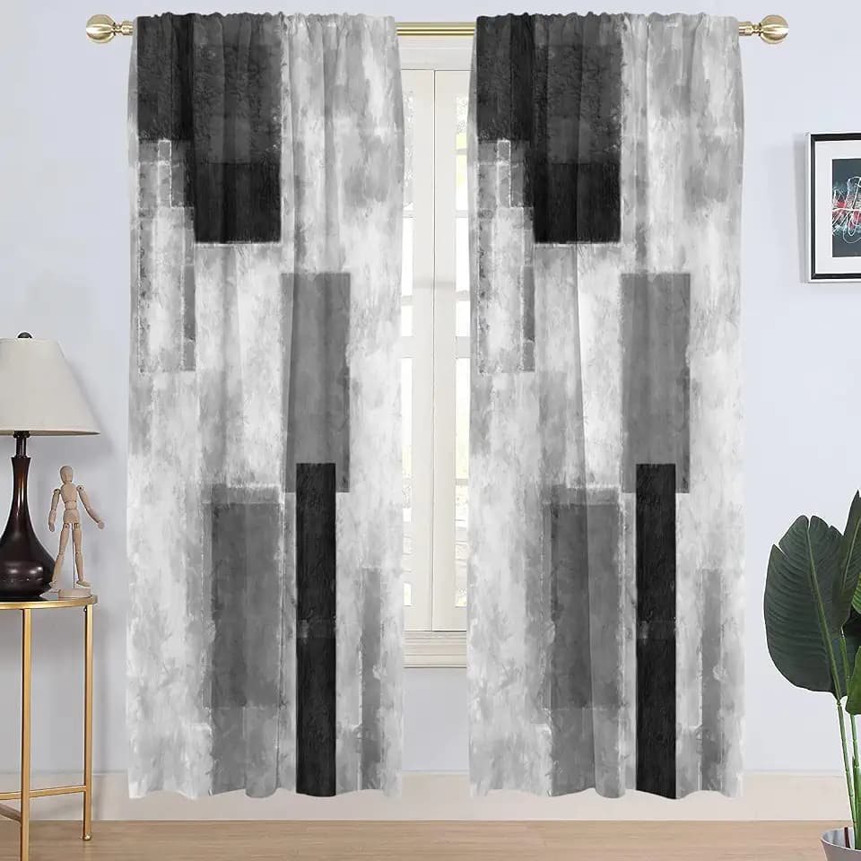 AAtter Black and White Window Curtains, Extra Long 42" W x 84" L, 2 Panels