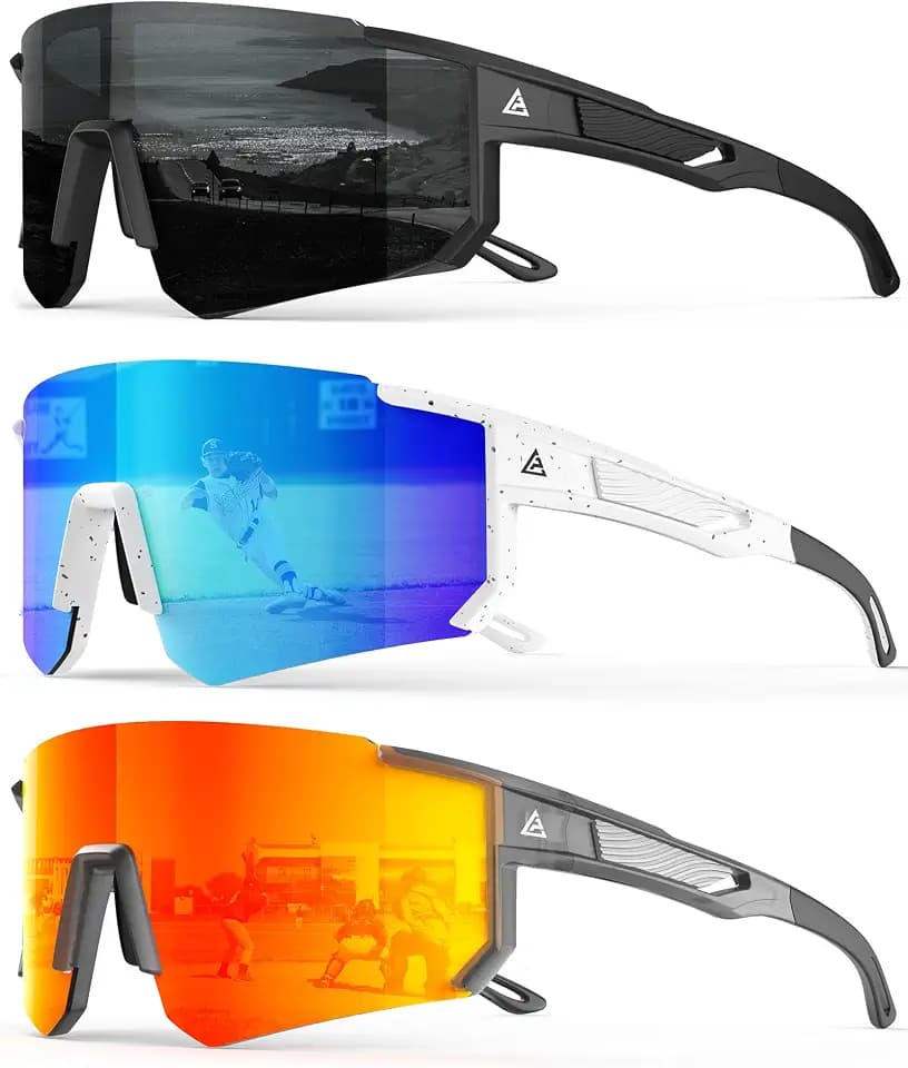 Polarized Sports Sunglasses for Men Women, UV400 Protection Mens Sunglasses Wrap Around Sun Glasses for Cycling Running