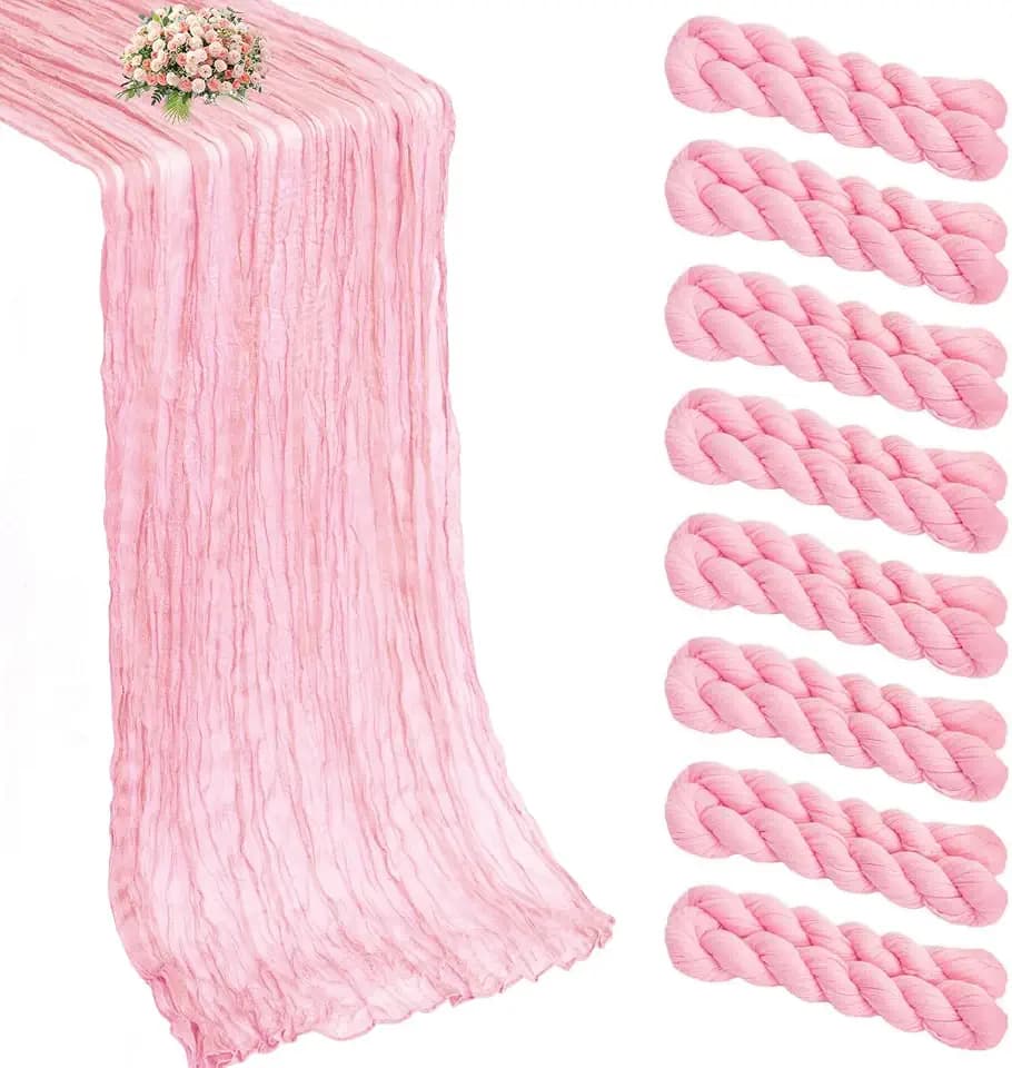 8 Pack Pink Cheesecloth Table Runner 21x120 Inch Boho Gauze 10FT Long