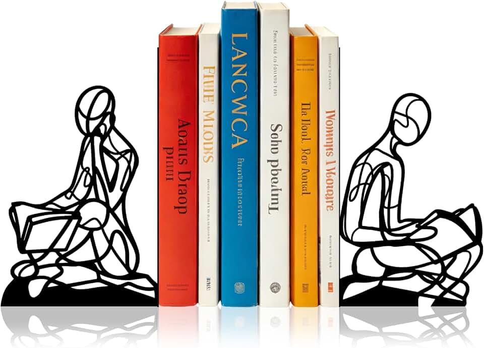 Sanwarm Bookends, 2 Pack, Metal, for Home Office Desk Shelves Abstract Art