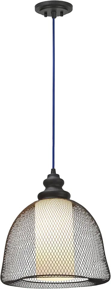 Aspen Creative 61018 Adjustable 1 Light Hanging Mini Pendant Ceiling Light, Transitional Design in Oil Rubbed Bronze Finish, Mesh & Frosted Glass Shade, 12 1/4" Wide