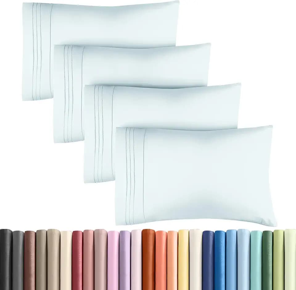 King Pillow Cases Set of 4 - Ultra Soft Cozy Pillowcase Covers - Ice Blue