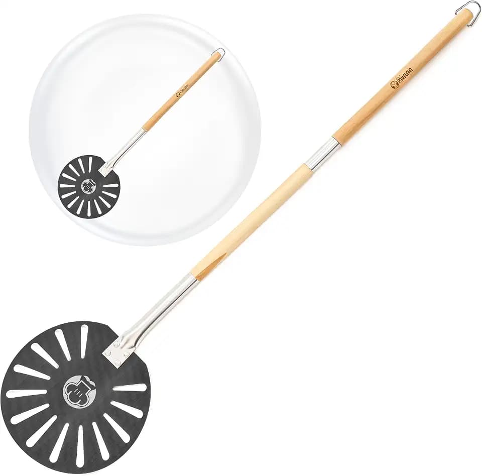 Chef Pomodoro 9-Inch Aluminum Pizza Turning Peel, Detachable Wood Handle