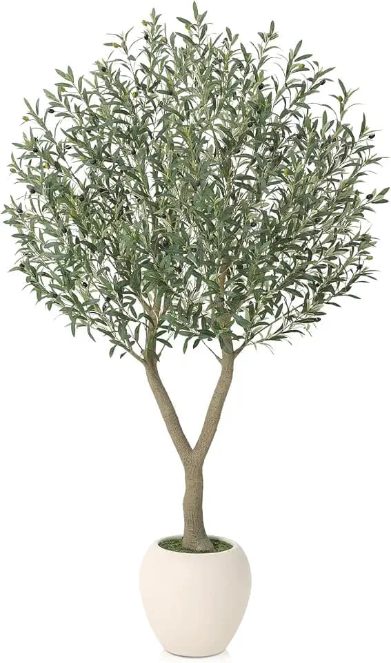 VeriNatural 7FT Olive Trees Artificial Indoor with 15in White Round Planter