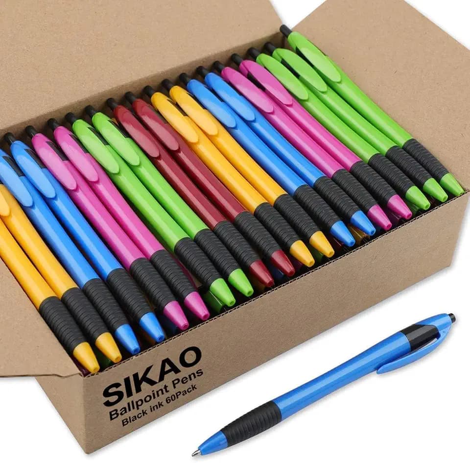 Pens Bulk, 60 Pack Gripped Slimster Ballpoint Pens Black Ink