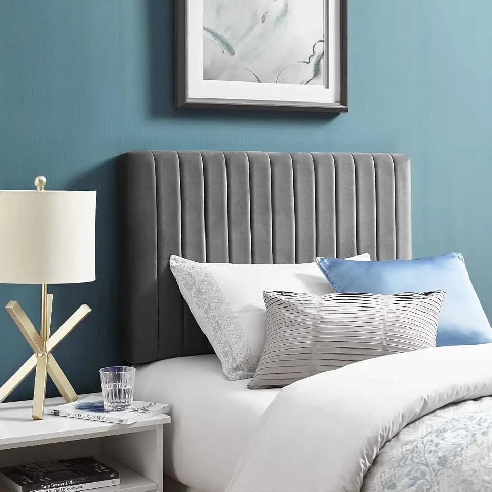 Modway Keira Channel Tufted Performance Velvet Upholstered Twin Headboard in Gray