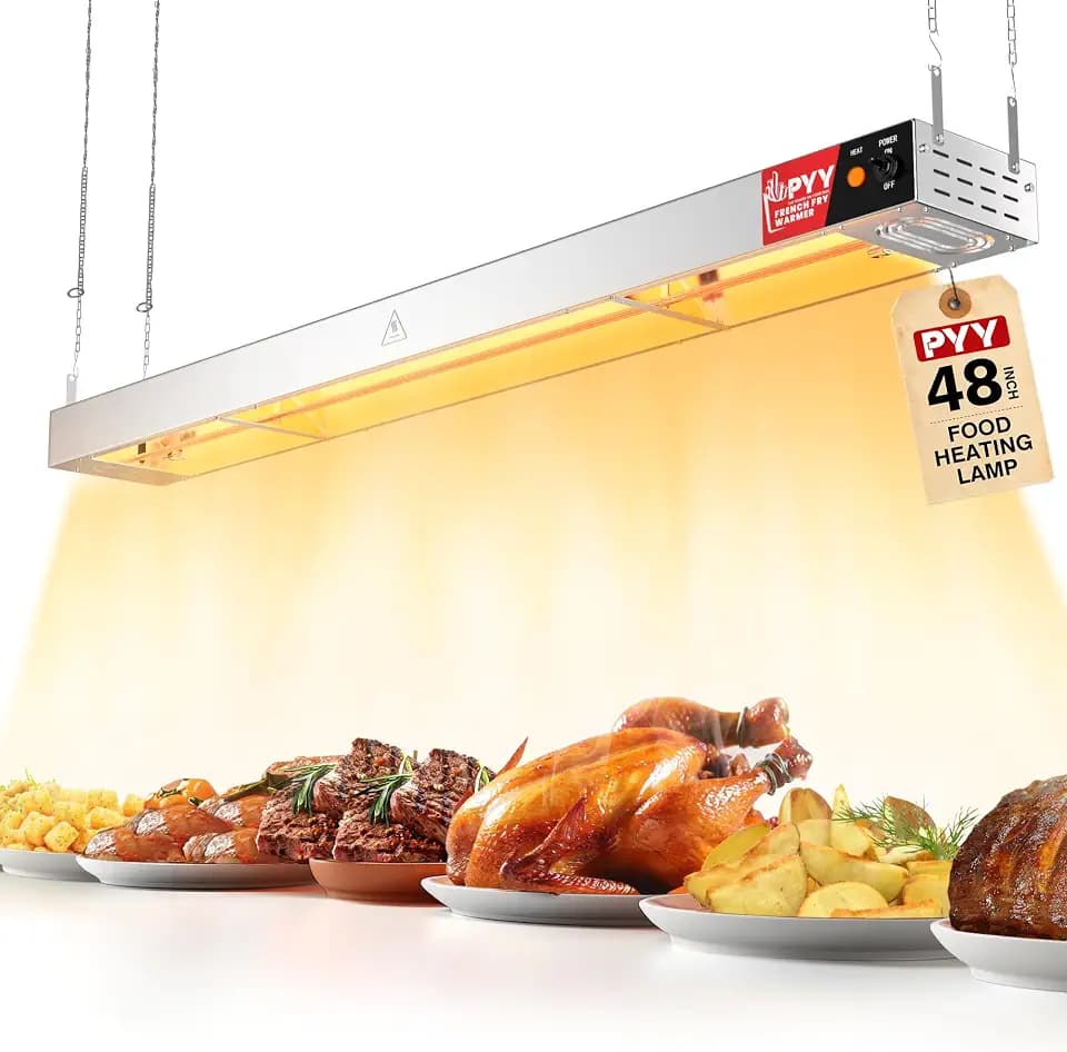 PYY Food Heat Lamp, Commercial Food Warmer Light, 48-Inch Stainless Steel Electric Strip Heater for Restaurant/Kitchen/Buffet/Cafeteria, Pass-Through Stations Heating Equipment, 1400W Silver