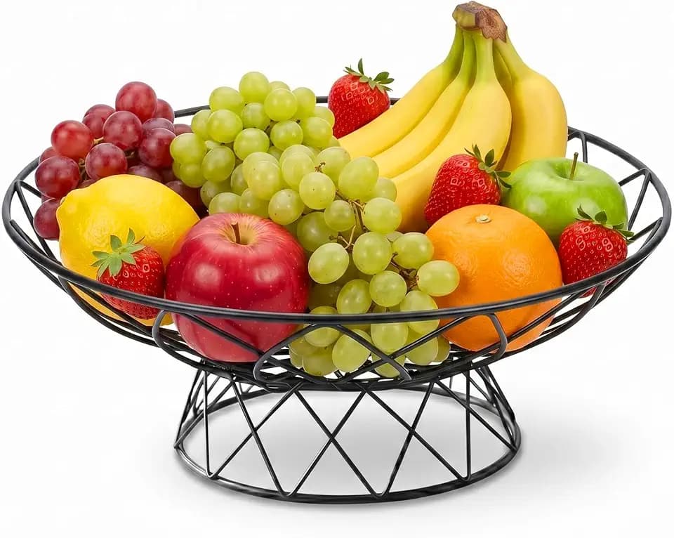 AIYICIII Modern Metal Fruit Basket, 12" Wire Footed Bowl for Kitchen(Black)