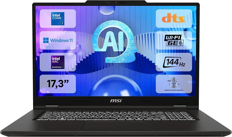 MSI Venture 17 AI, Business Laptop, Core Ultra 7 Prozessor, 17,3" Full HD Display, Arc Grafik, 16 GB RAM, 512 GB SSD, Windows 11 Home, QWERTZ Tastatur, A1MG-006