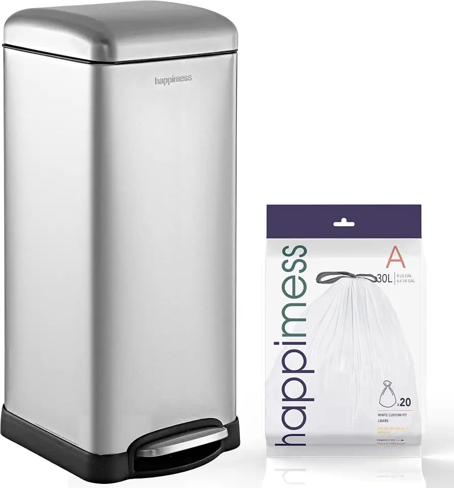 happimess Betty 8 Gal Step Trash Can Soft-Close Lid, Platinum Silver