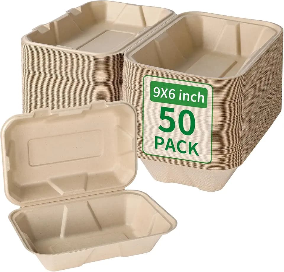 Aricsen Disposable 50 Pack 9×6 Inch Take Out Lunch Box Containers with Lids