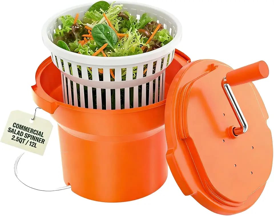 Commercial Salad Spinner - 2.5 Gallon Salad Dryer with Aluminum Handle & Draining Hose, Large 10Qt Manual Spinner for up to 3 Heads of Lettuce for Catering Kitchen