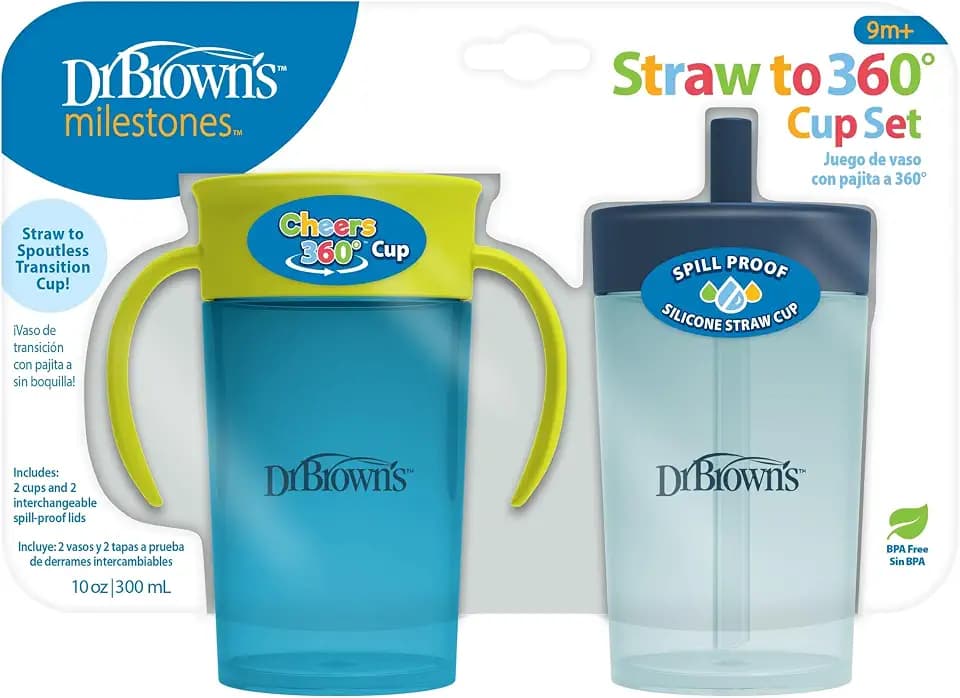 Dr. Brown's Milestones Straw to 360 Cup Set, Blue Green, 2-Pack