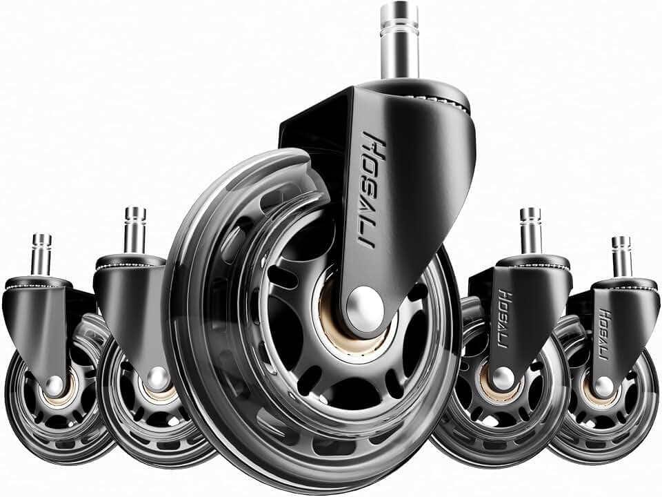 HOSALI 3 Inch Office Chair Wheels - Rubber Chair Casters Replacement, Heavy-Duty Computer Gaming Desk Caster Wheel Smooth & Safe Rolling for All Floors Including Hardwood and Carpet, Set of 5