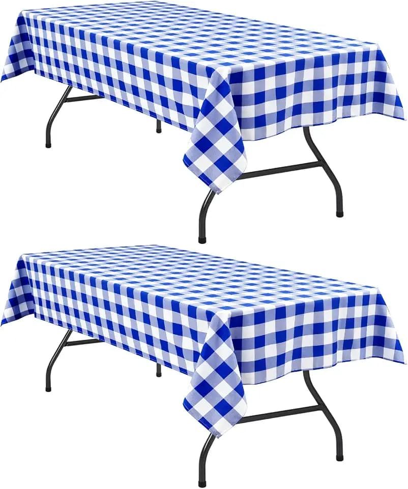 Hiasan Checkered Tablecloth 2 Pack, 60 x 84 inch, Royal Blue and White