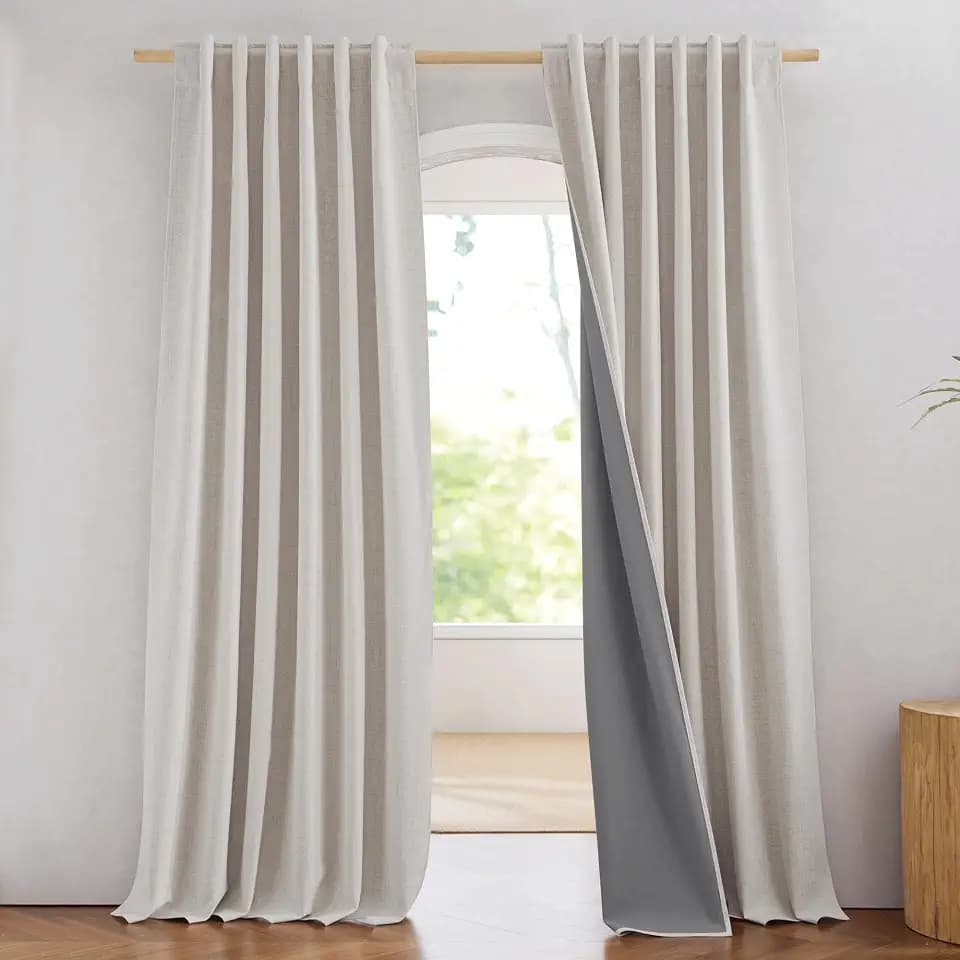 NICETOWN 100% Blackout Linen Curtains 90 inches Long Set of 2, Brich