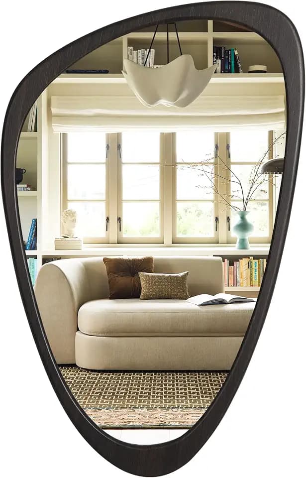 WallBeyond Asymmetrical Mirror, Irregular Wall Mirror, Wall Mirrors Decorative for Bedroom Living Room Entryway Hall, Wood Mirror for mid Century Modern Decor 30" H x 19" W, Dark Brown