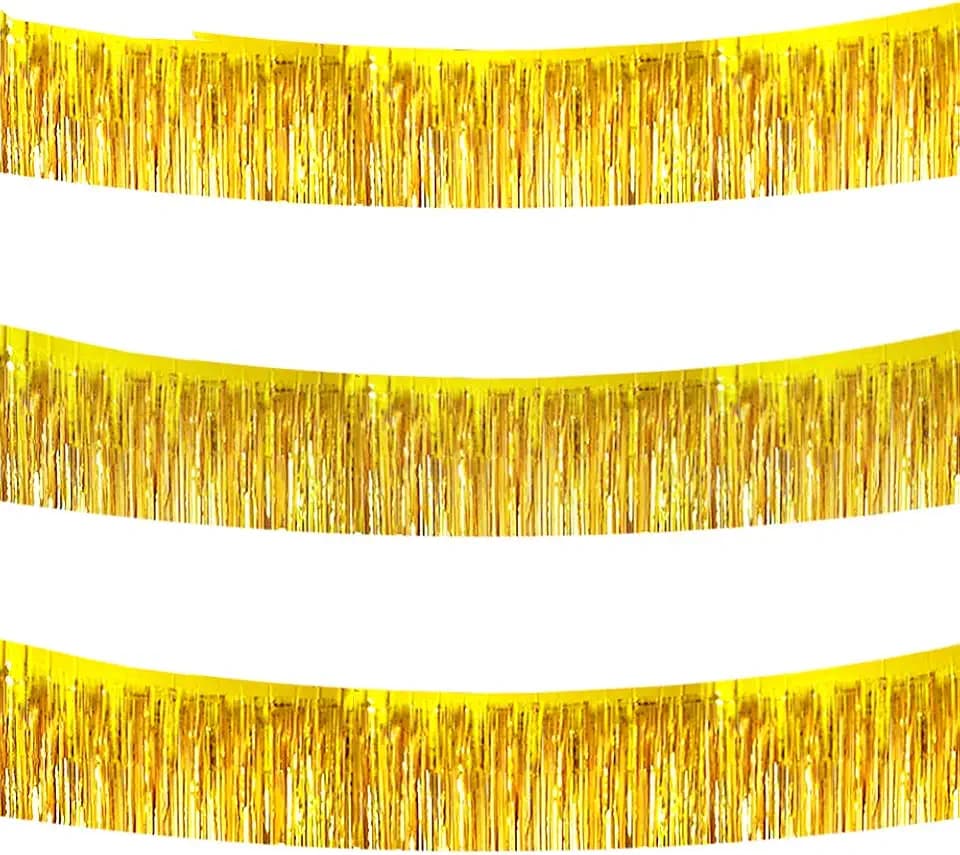 BEISHIDA 3 Packs 30 Feet Metallic Foil Fringe Garland Tinsel Streamers,Shiny Gold Wall Hanging Tinsel Fringe Banners for Wedding Birthday Party Decoration Halloween Christmas New Year