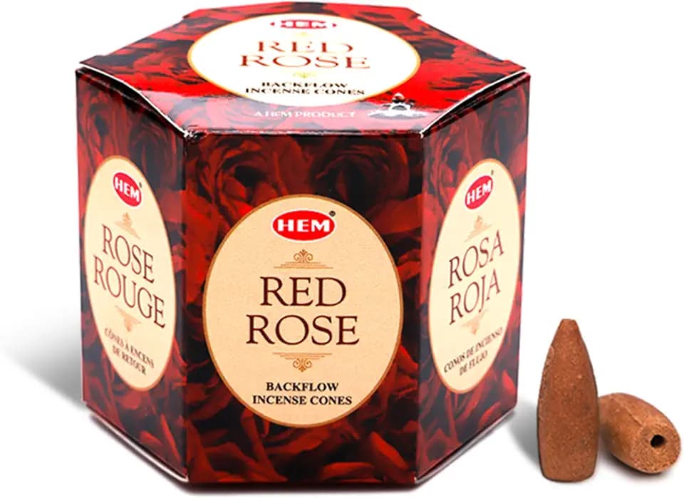 HEM Red Rose Backflow Incense Cones – Pack of 40 Brown Cones | Long-Lasting Floral Aroma for Positivity, Love & Relaxation | Wood Powder Aromatherapy for Stress Relief & Air Purification