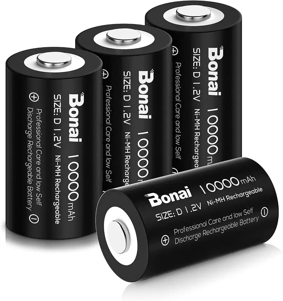BONAI 10000mAh D Akku Wiederaufladbar 4 Stück, 1,2V NI-MH Mono D Batterien mit Geringer Selbstentladung, Hohe Kapazität für Taschenlampe, Radio, Campinglaterne und Gasherd