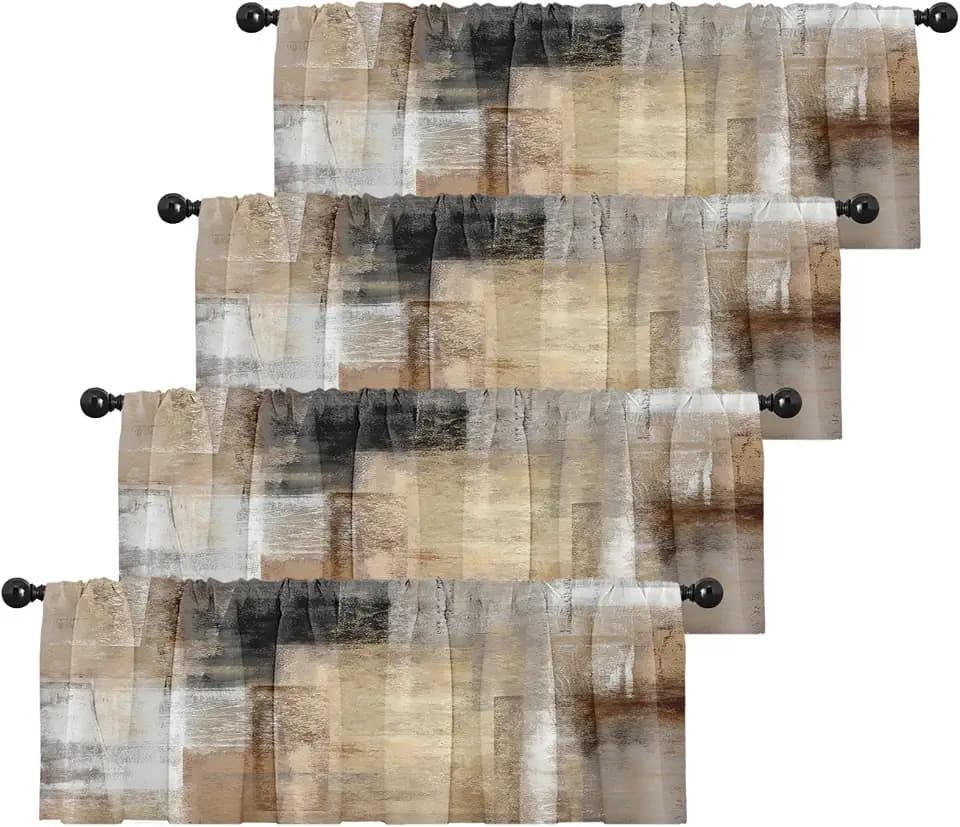 Emvency Valances for Windows, 4 Pack, 52x18 Inch, Brown Art