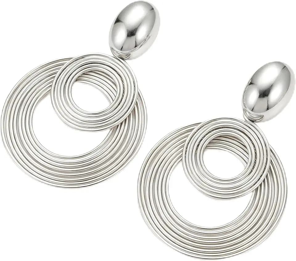 Round Multi-Layer Spiral Statement Earrings for Women, Gold & Silver Chunky Oversized Circular Dangle Earrings, Vintage Irregular Geometric Huge Exaggerated Fashion Jewelry for Party Prom Daily Wear