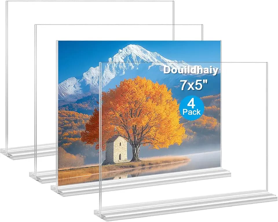 Acrylic Picture Frame 5x7 inches, 4 Pack Clear Plastic Picture Frames Holder Standing,Double Sided Picture Desktop Display for Photo Home Office - Horizontal