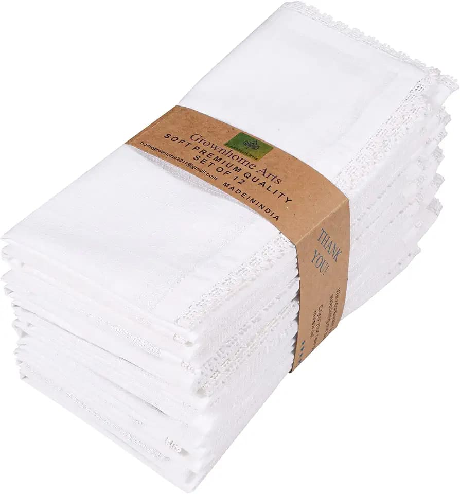 White lace Cotton slub 100% Cotton 12 pcs Set size-12x12 inches Dinner Napkins Everyday Use Premium Quality Over Sized Cloth Napkins Hemmed Ultra Soft Durable Hotel Quality