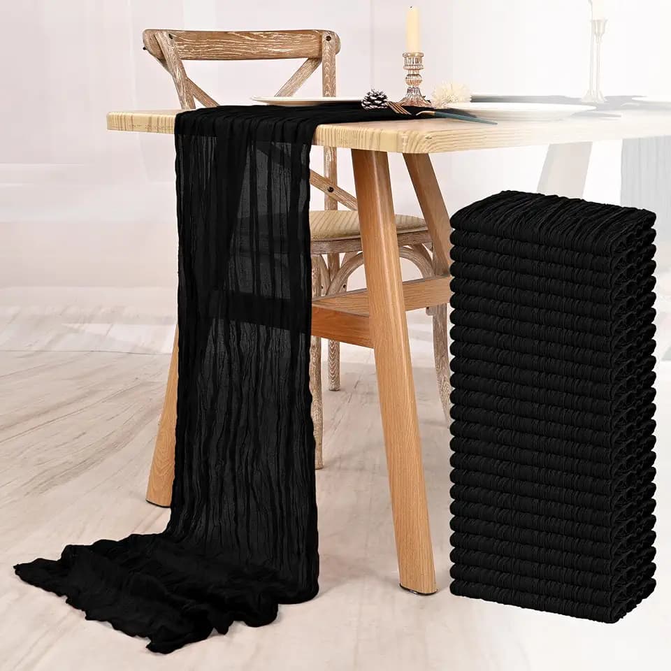 24 Pack Black Cheesecloth Table Runner 21.5×120 Inch