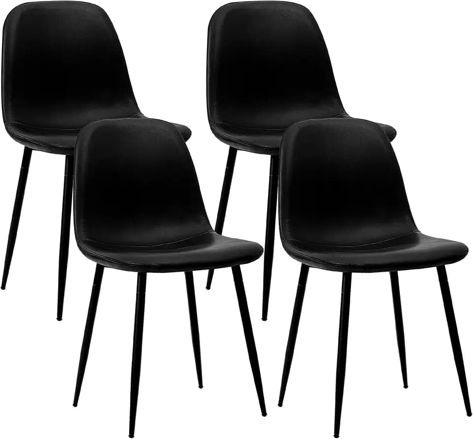 CangLong Modern Black Dining Chairs Set of 4 – Faux Leather Upholstered Armless Accent Chairs with Sturdy Metal Legs for Kitchen, Living Room & Meeting Room