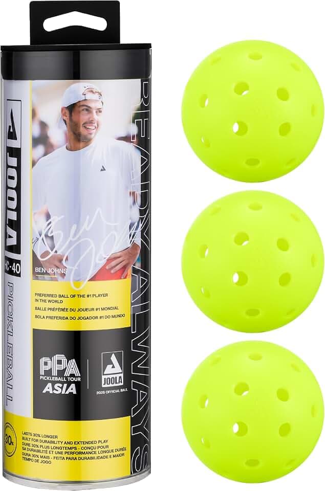 JOOLA HC-40 Hardcourt Pickleball Balls with Storage Tube - USAP Approved Balls for Tournament Play - Durable Pickleballs for Indoor Play & Outdoor Courts