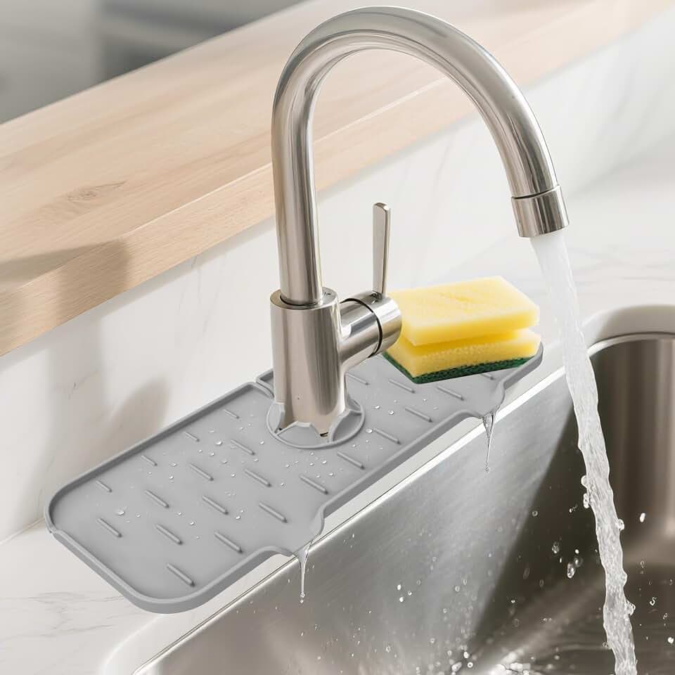 Kitchen Sink Splash Guard - Silicone Faucet Mat for Kitchen Sink Light Gray