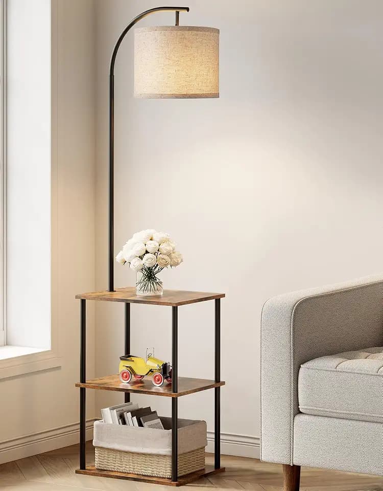 Floor Lamp with Table,Night Stand Lamp,End Side Table for Living Room Brown