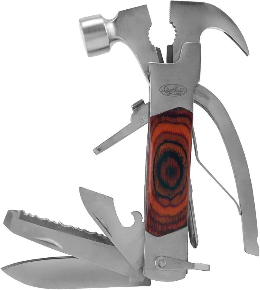 Sheffield 12913 14-in-1 Hammer Multi Tool, Gifts for Men, Dad Gifts, Multipurpose Tool for the Home, Camping Equipment, and Work, Hammer, Pliers, Survival Knife, & More