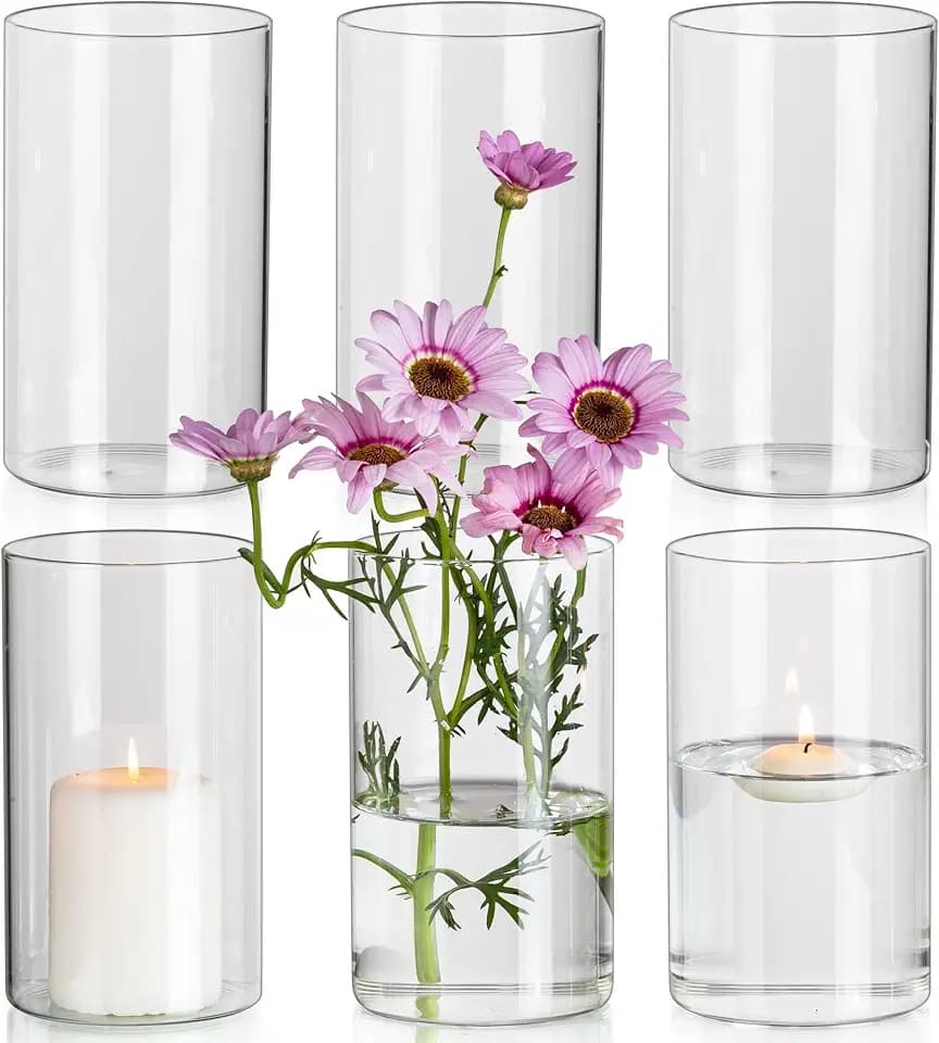 Glasseam Cylinder Vases for Centerpieces, 6Pcs Clear Glass Vase for Flowers