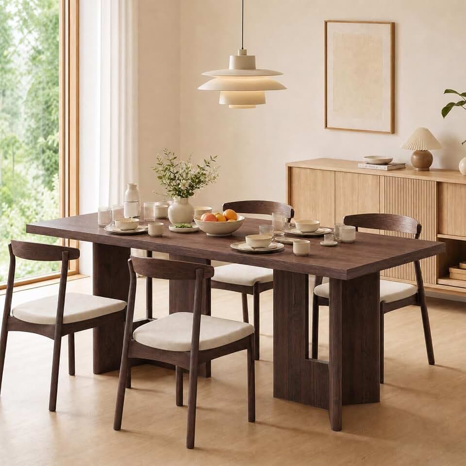 Garvee 77 Inch Dining Table for 4-6, Rectangular Wood, Panel Base, Walnut