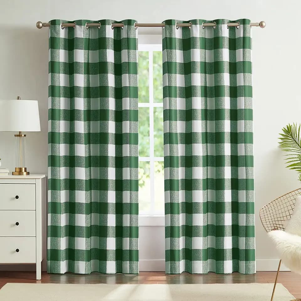 Melodieux Buffalo Check Plaid Blackout Curtains 54 Inches Long for Bedroom, Living Room Thermal Insulated Room Darkening Grommet Drapes, Green, 50 x 54 Inch, 2 Panels
