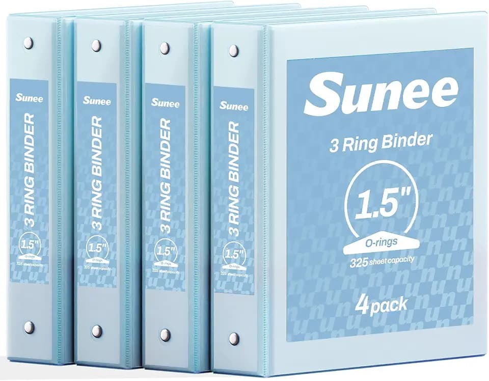 SUNEE 1.5 Inch Binders 3 Ring 4 Pack, Clear View 1 1/2 Inch Binders Three Ring PVC-Free (Fit 8.5x11 Inches) for School or Office Supplies, Blue